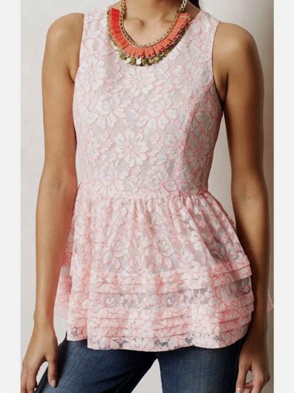 Anthropologie Kismet Peplum Moulinette Soeurs Pink Lace Peplum Camisole
